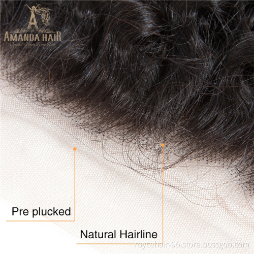 Top Quality  Peruvian Virgin Hair Kinky Curly Hair Transparent Ear To Ear Lace Preplucked Frontal Closure 13x4